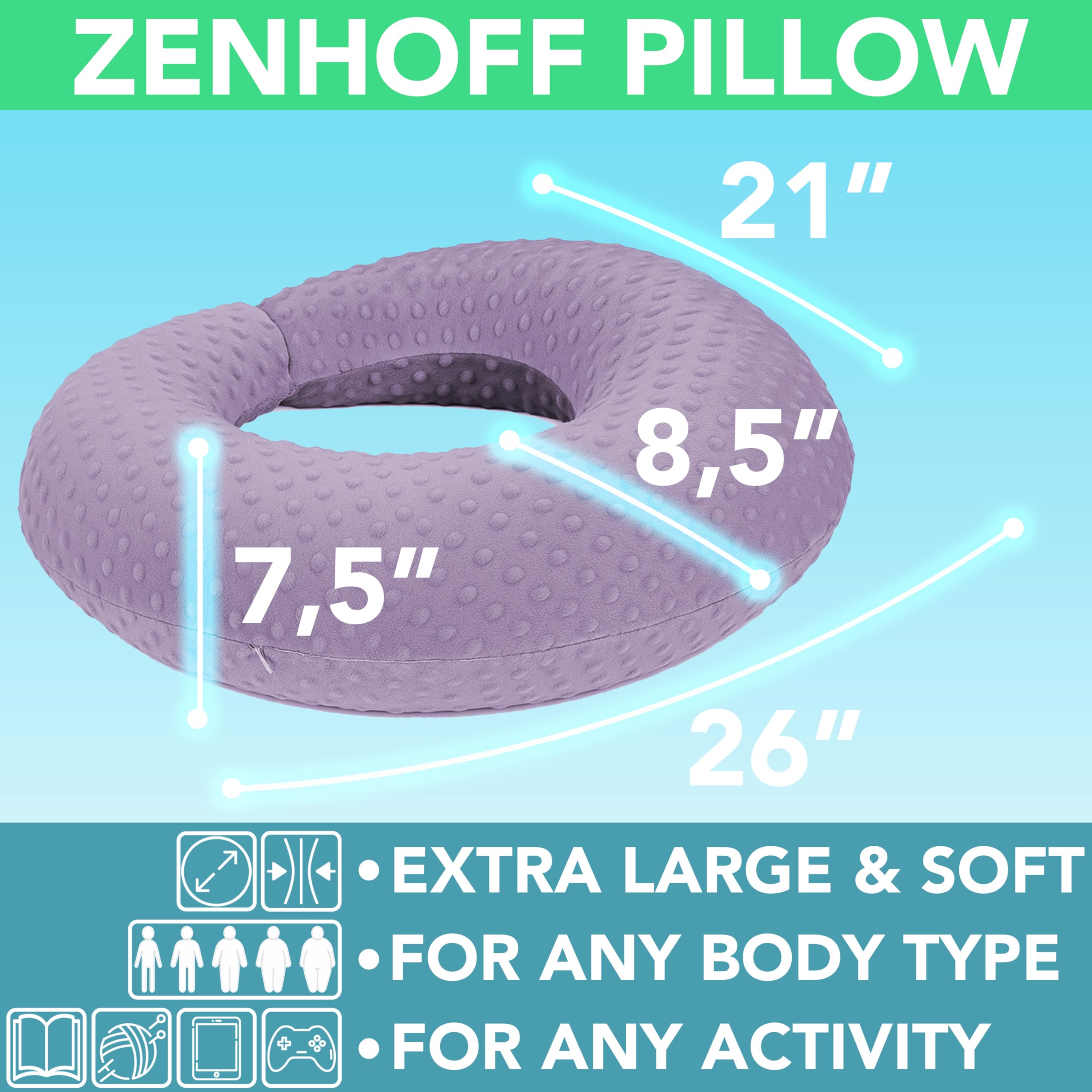 Gaming & Reading Pillow with 2 Covers, Purple+Grey