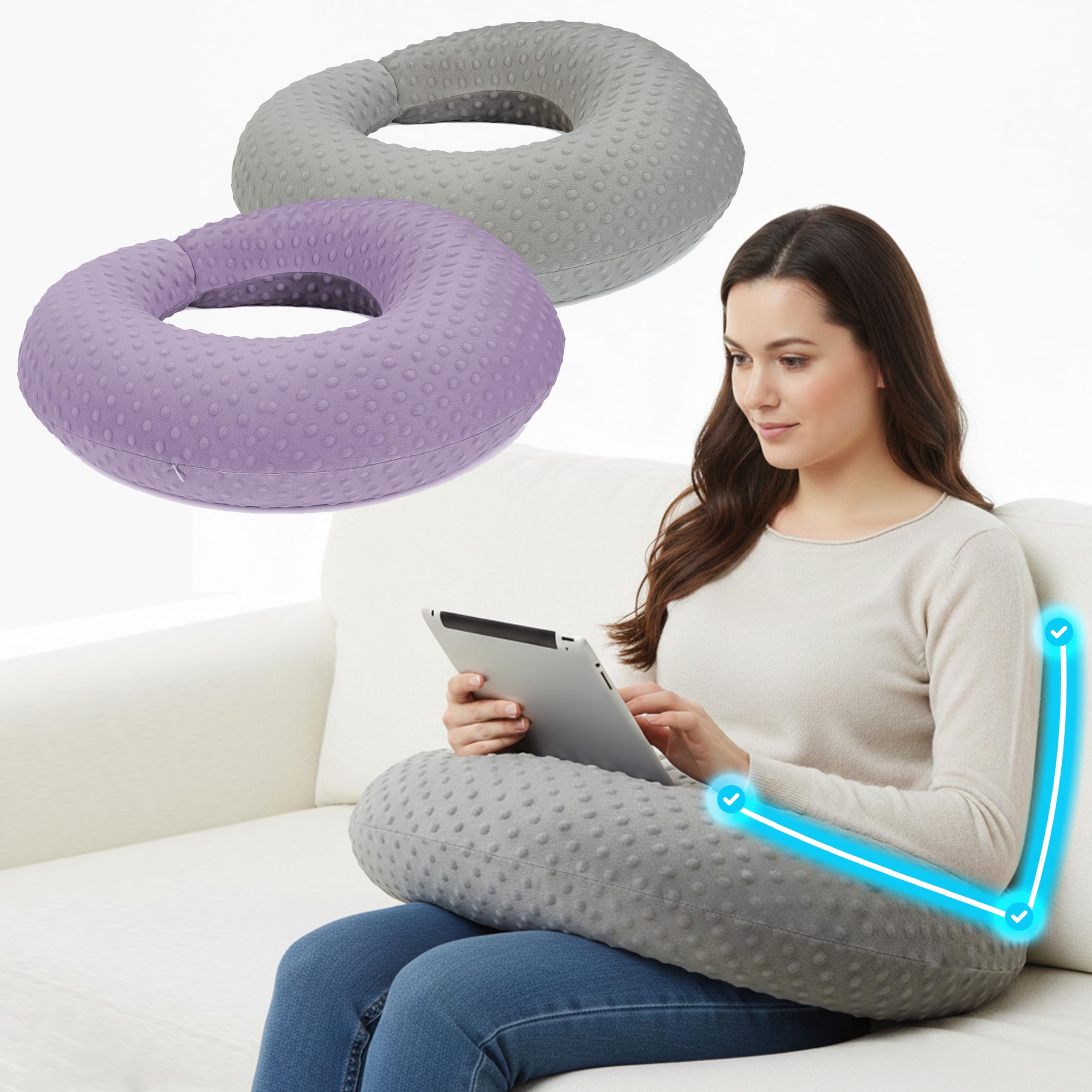 Gaming & Reading Pillow with 2 Covers, Purple+Grey
