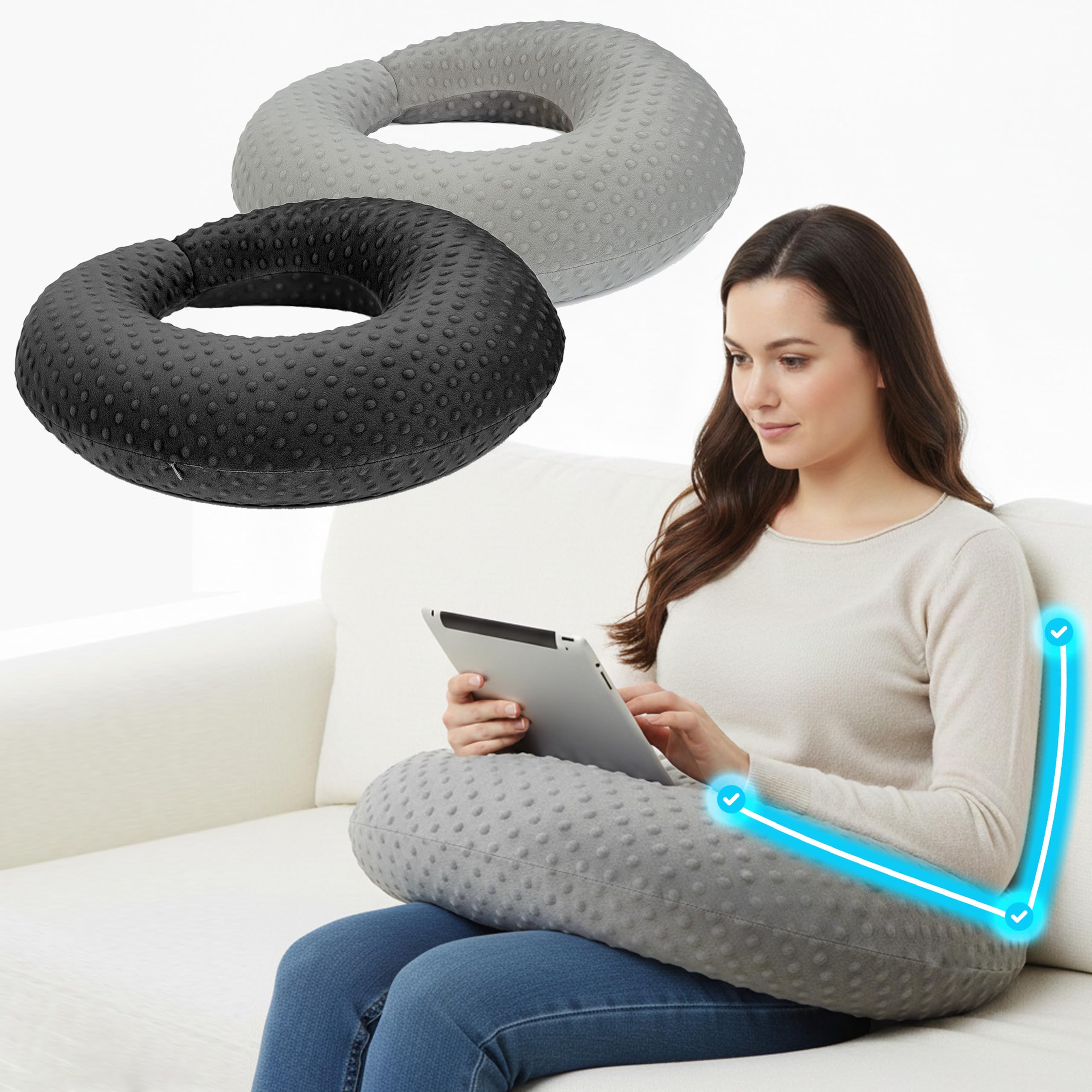 Gaming & Reading Pillow with 2 Covers, Black+Grey